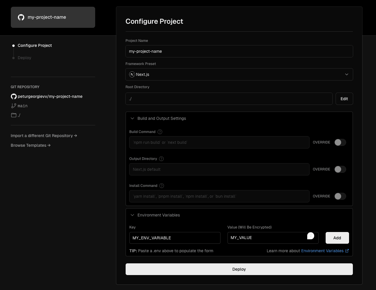 Configure Vercel Project