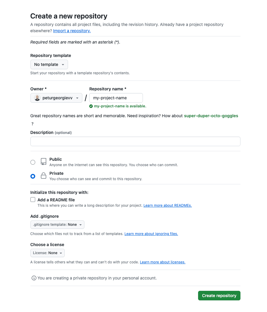 Create Repository Screenshot GitHub