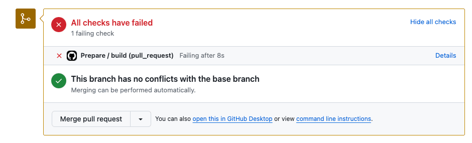 Failed GitHub action prepare