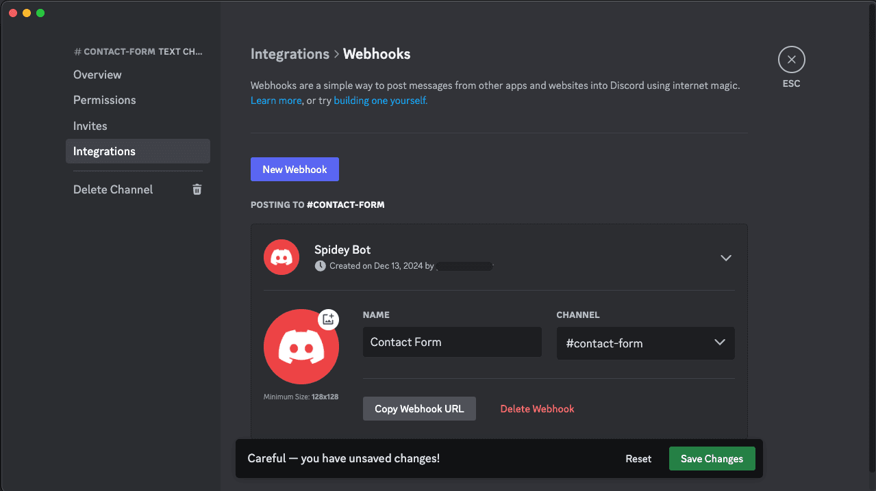 Integrations tab Discord