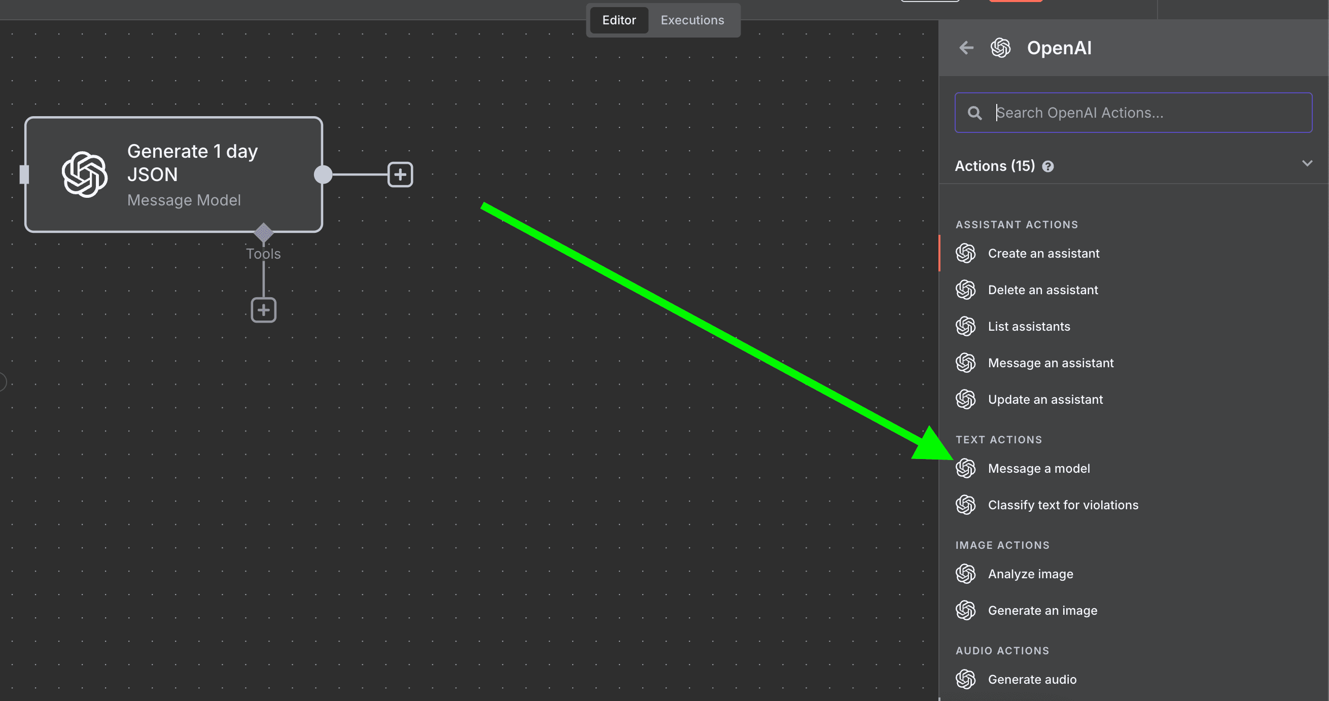 OpenAI Message a model