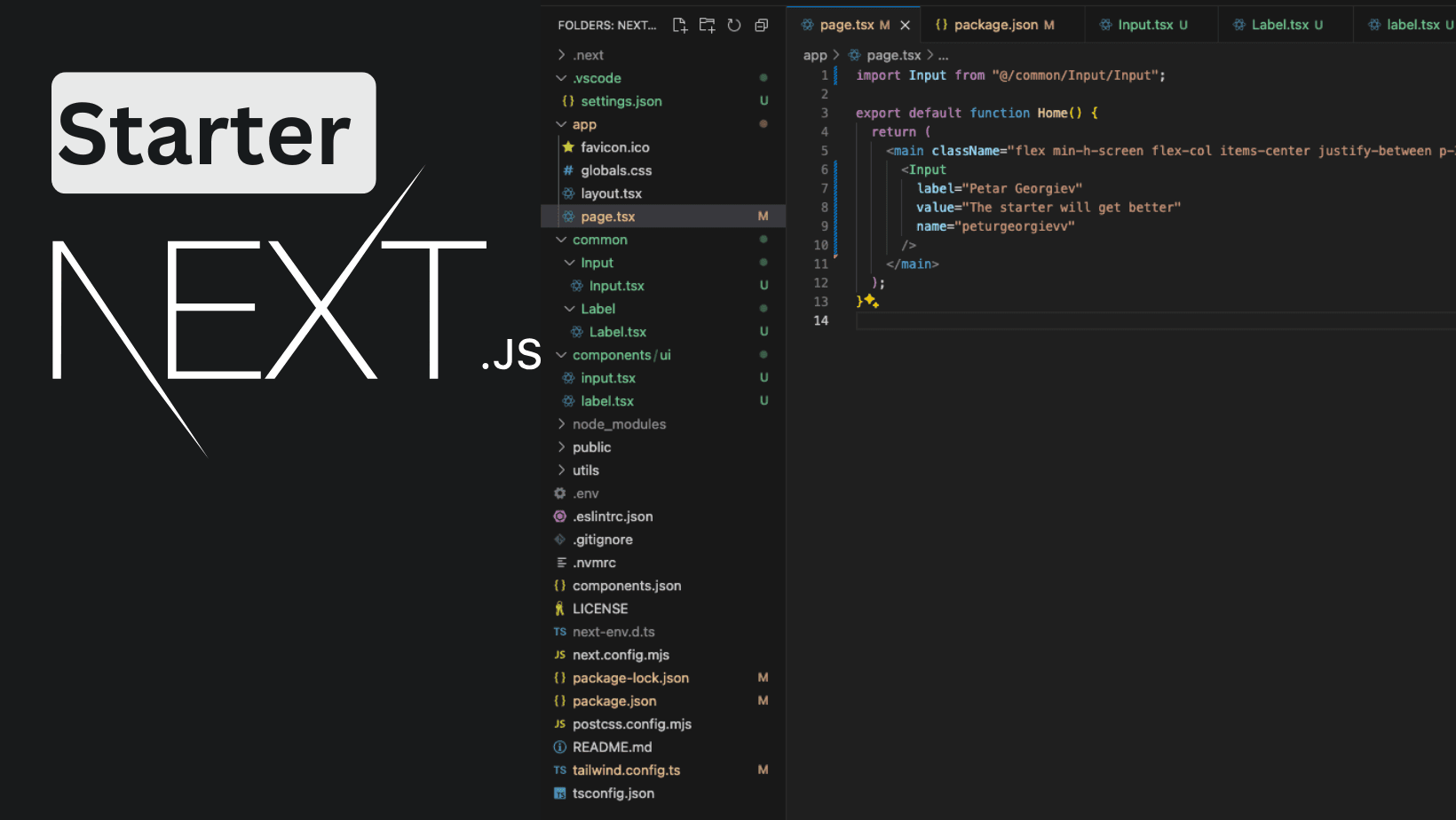 NextJS Starter VSCode screenshot